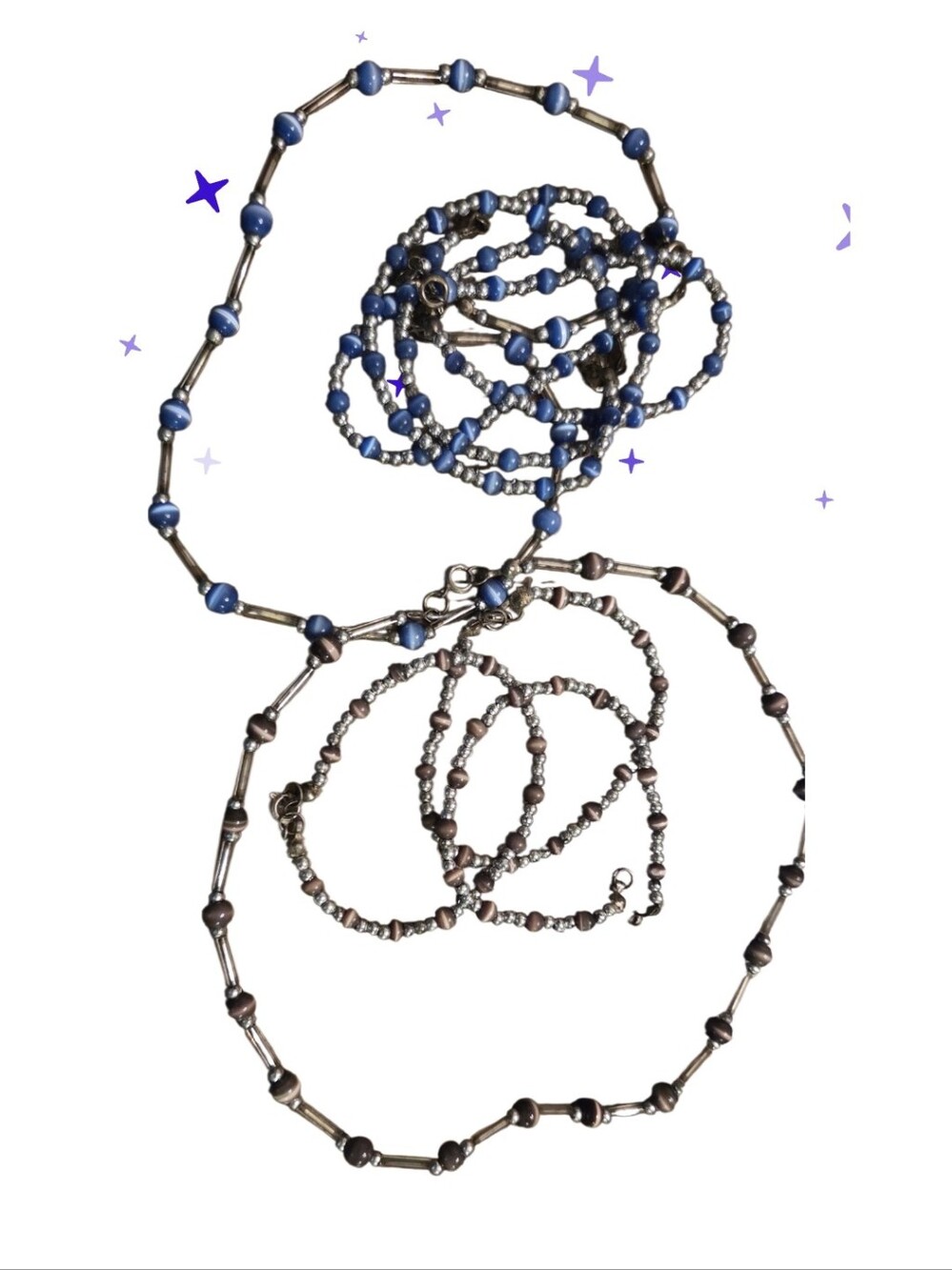Handcrafted Blue and Purple Faux tiger Eye Beaded Necklace Set